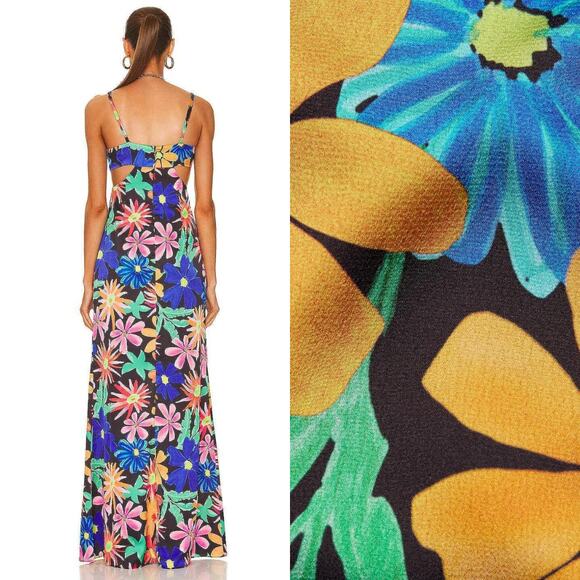 PatBo NWT Aster Cut Out Maxi Dress in Multi-Color Black Floral - Picture 2 of 6